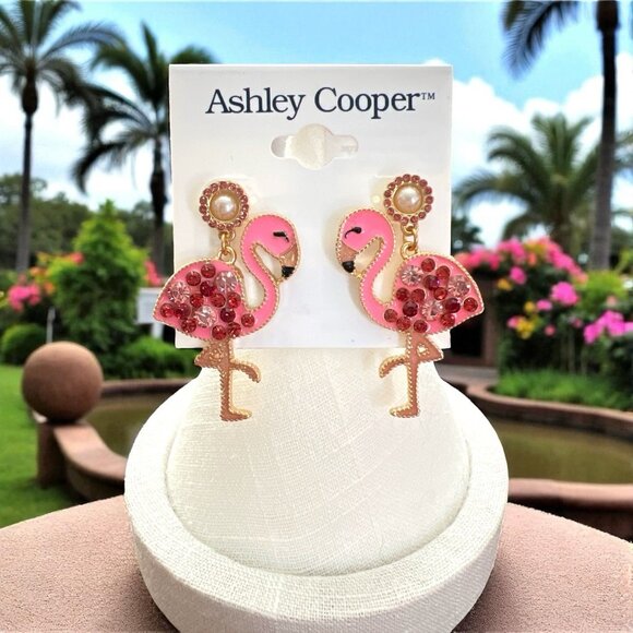 Ashley Cooper 1 3/4" Multicolor Flamingo Post Back Earrings-NWT - Picture 1 of 1